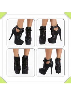 PLATFORM TOPUK SİYAH DERİ BOT